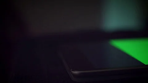 4k Device Close-up of Fingers Touching Green Screen on Tablet Video stock 73322529