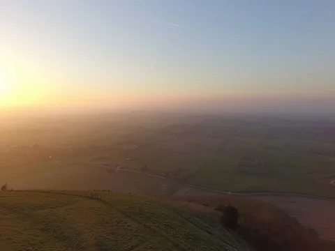 4K Devils Dyke Drone Golden Hour Stock Footage 74504732