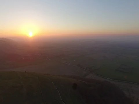 4K Devils Dyke Drone Golden Hour Stock Footage 74504739