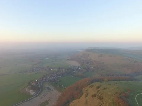 4K Devils Dyke Drone Golden Hour Stock Footage 74504741