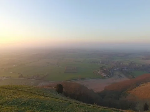 4K Devils Dyke Drone Golden Hour Stock Footage 74504747