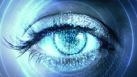 4K Digital composite of eye open and close while binary codes move Loop Stock Footage 178409377