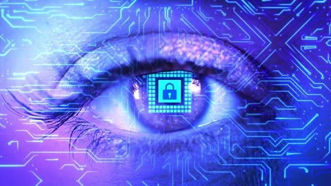 4K Digital Eye Scan Technology futuristic circuit board high computer Loop Stock Footage 176928539