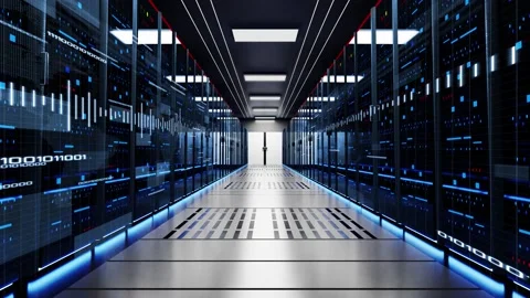 4K Digital High speed digital server room through fiber optic cables network Stock Footage 161882999