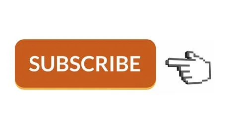 4K digital image of an orange subscription button with animated hand icon. Stock Photos