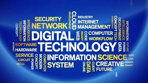 4k Digital Technology Animated Tag Word Cloud,Text Animation seamless loop. Stock Footage 149374394