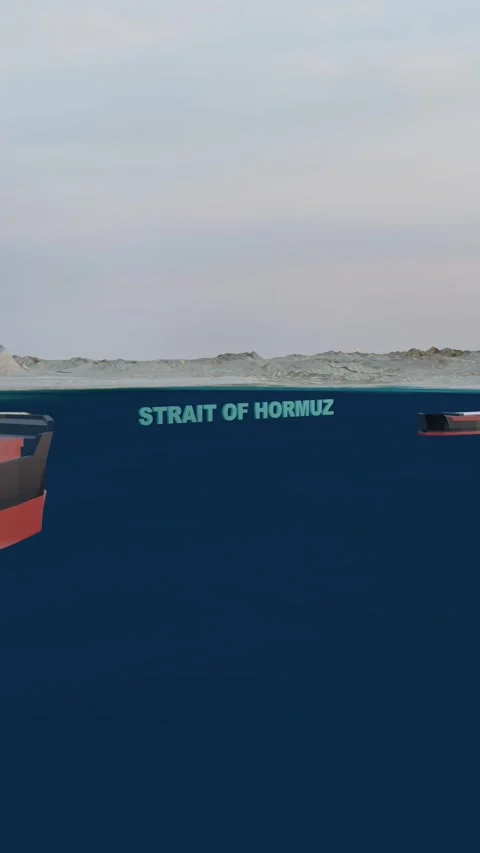 4K Digital Terrain of Strait of Hormuz with Realistic 3D Vessels Vertical Stock Footage 336123644