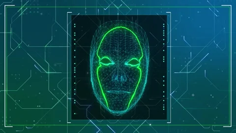 4K Digital Wireframe Face Biometric Facial Recognition AI Analysis Stock Footage 339269284