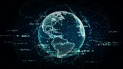 4K Digital World Data Blue Stock Footage 65065564