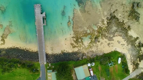4K direct overhead View of jetty on Lord Howe Island,New South Wales,Australia Stock Footage 93156608