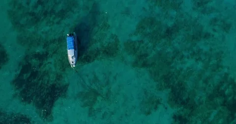 4K direct overhead View of Lagoon and boats,Lord Howe Island,NSW,Australia Stock Footage 93177256