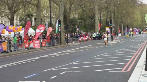 4K Disabled athlete competing in the 2016 London Marathon - Editorial Stock Footage 68444433