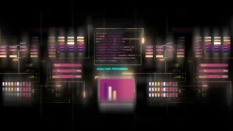 4K display background featuring digital data code and HUD elements, perfect for Stock Footage 299878943
