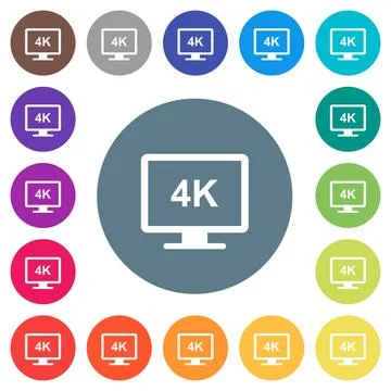 4K display flat white icons on round color backgrounds Stock Illustration