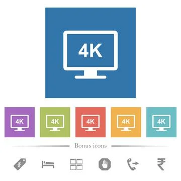 4K display flat white icons in square backgrounds Stock Illustration