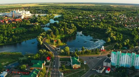 4K Dobrush, Gomel Region, Belarus. Aerial View Of Old Paper Factory. Bird's-eye Stock Photos