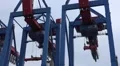 4k Dockside cranes close up vehicle shot in Hamburg harbour HD Footage
