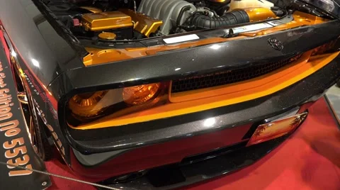 4k Dodge Challenger SRT8 Super Bee muscle car motor tilt Stock Footage 44642165