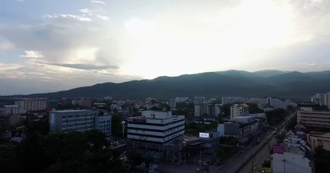 4k - doi suthep mountain and chiang mai from rooftop Stock Footage 69789017