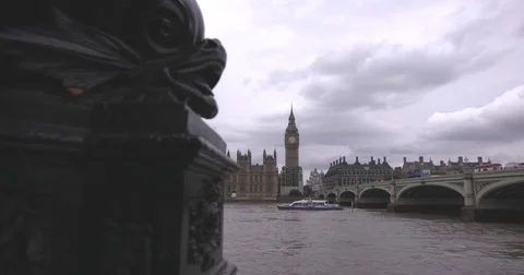 4K Dolly of Big Ben over the River Thames in London Stock Footage 79312065