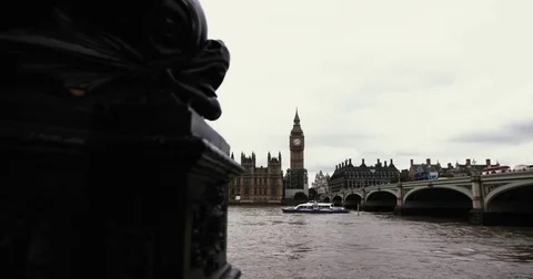 4K Dolly of Big Ben Overlooking The River Thames in London Stock Footage 79312005