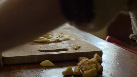 4k dolly cutting and placing apples Stock Footage 70996830