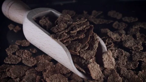 4k Dolly Shot of Breakfast Brown Corn Flakes Stock Footage