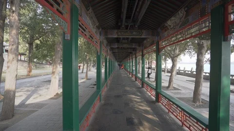 4k dolly shot of the Long Corridor at Summer Palace in Beijing Stock-Footage 88326844