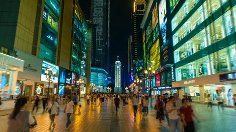 4k dolly zoom hyperlapse video of the Jiefangbei Pedestrian Street in Chongqing Stock Footage 119104426