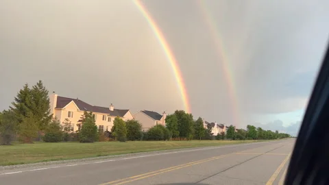 4K Double Rainbow in Sky Stock Footage 256908698