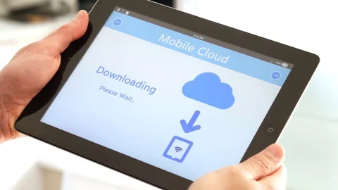 4K Downloading Content from Mobile Cloud on Tablet 스톡 동영상 74968423