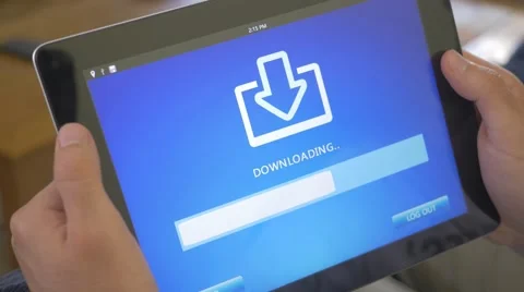 4K Downloading Content on Tablet Device Stock Footage 54623624