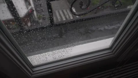 4K The drain in front of the window filling with rainwater Stock Footage 271141937