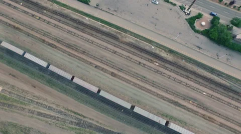 4K Dramatic Aerial drone shot of a train and town in Jasper Stock Footage 54945755
