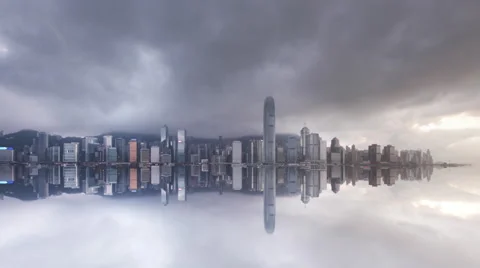 4K Dramatic Hong Kong Cityscape Skyline Mirror Time Lapse Vídeo Stock 43403267