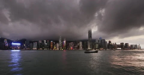 4K Dramatic Hong Kong Skyline Dusk Time Lapse 動画素材 43496558