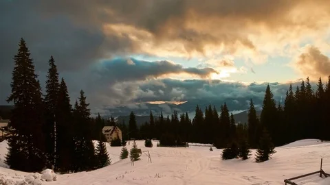 4K. Dramatic Storm in Mountains sky. Sunset color clouds move. Time-lapse. Stock Footage 84209774