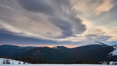4K. Dramatic Storm in Mountains sky. Sunset color clouds move. Time-lapse. Stock Footage 84210419