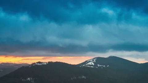 4K. Dramatic Storm in Mountains sky. Sunset color clouds move. Time-lapse. Stock Footage 84212843