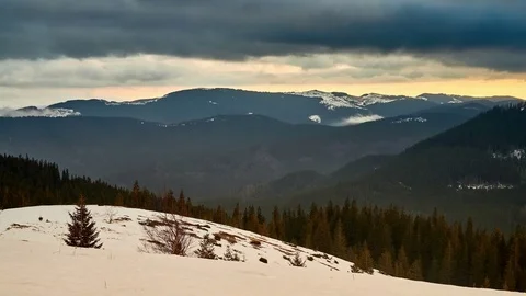 4K. Dramatic Storm in Mountains sky. Sunset color clouds move. Time-lapse. Stock Footage 84213142