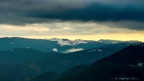 4K. Dramatic Storm in Mountains sky. Sunset color clouds move. Time-lapse. Stock Footage 84213479