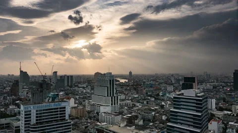 4K Dramatic sunset city panorama Bangkok, Thailand Stock Footage 66860564