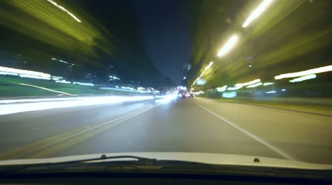 4k - Driving a car time-lapse POV. Night, front view Hyperlapse Stock Footage 24772491