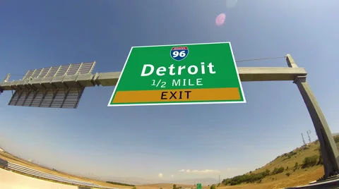 4k driving on highway/interstate,  exit sign of the city of detroit, michigan 스톡 동영상 41875993