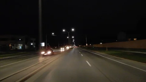 4K Driving At Night Down Roadway 002 Stock-Footage 89246804
