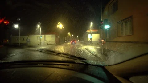 4K driving through thunderstorm at night Stock Footage 117170715