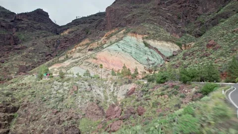 4k dron rock layers, Los Azulejos De Veneguera, Gran Canaria, Canary Islands Stock Footage 236419740