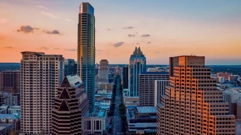 4K Drone Aerial Austin Texas Capital Timelapse Congress Dolly Zoom Parallax Stock Footage 113687035