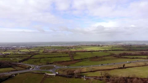 4K drone aerial of distant road, Wirral, UK Stock Footage 307511357