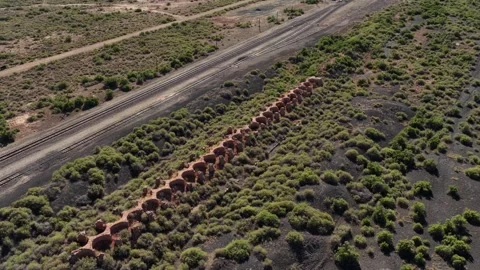 4K Drone Aerial: Entire Array Of Historic Waldo Ghost Town Coal Ovens Video stock 337711183